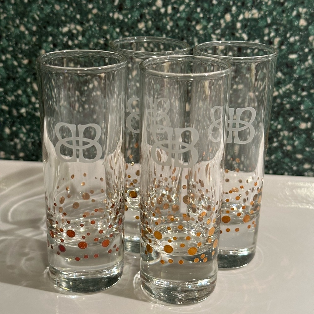 Baileys Irish Cream Shot Glasses Gold Confetti set of 4 Heavy Bottom Etched Logo